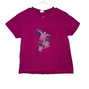 Crazy Shirts Women's Pink & Blue Turtle Crewneck T-Shirt Size Large